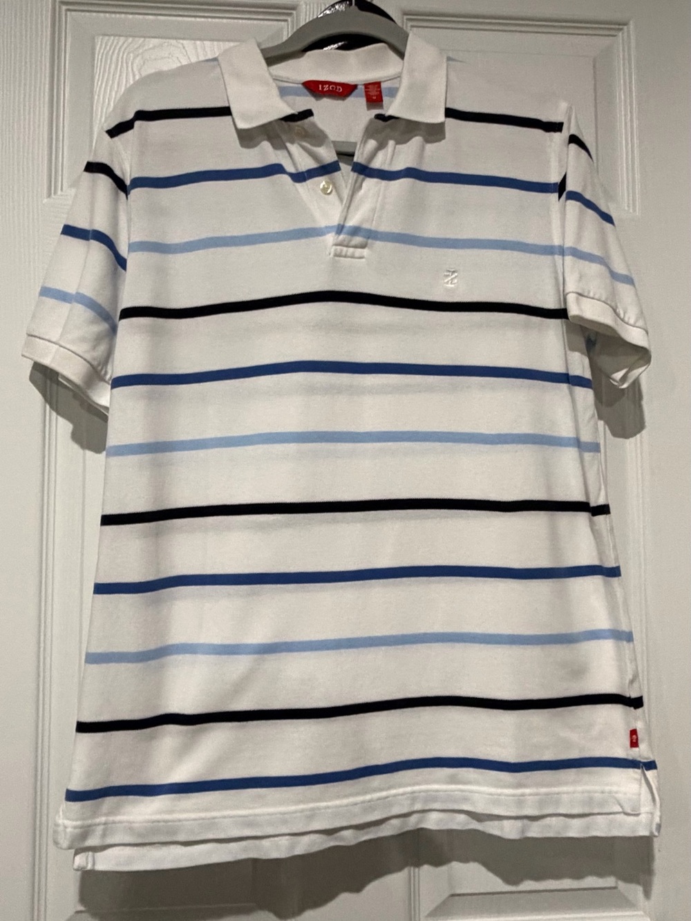 Izod White Polo with Blue and Black Stripes